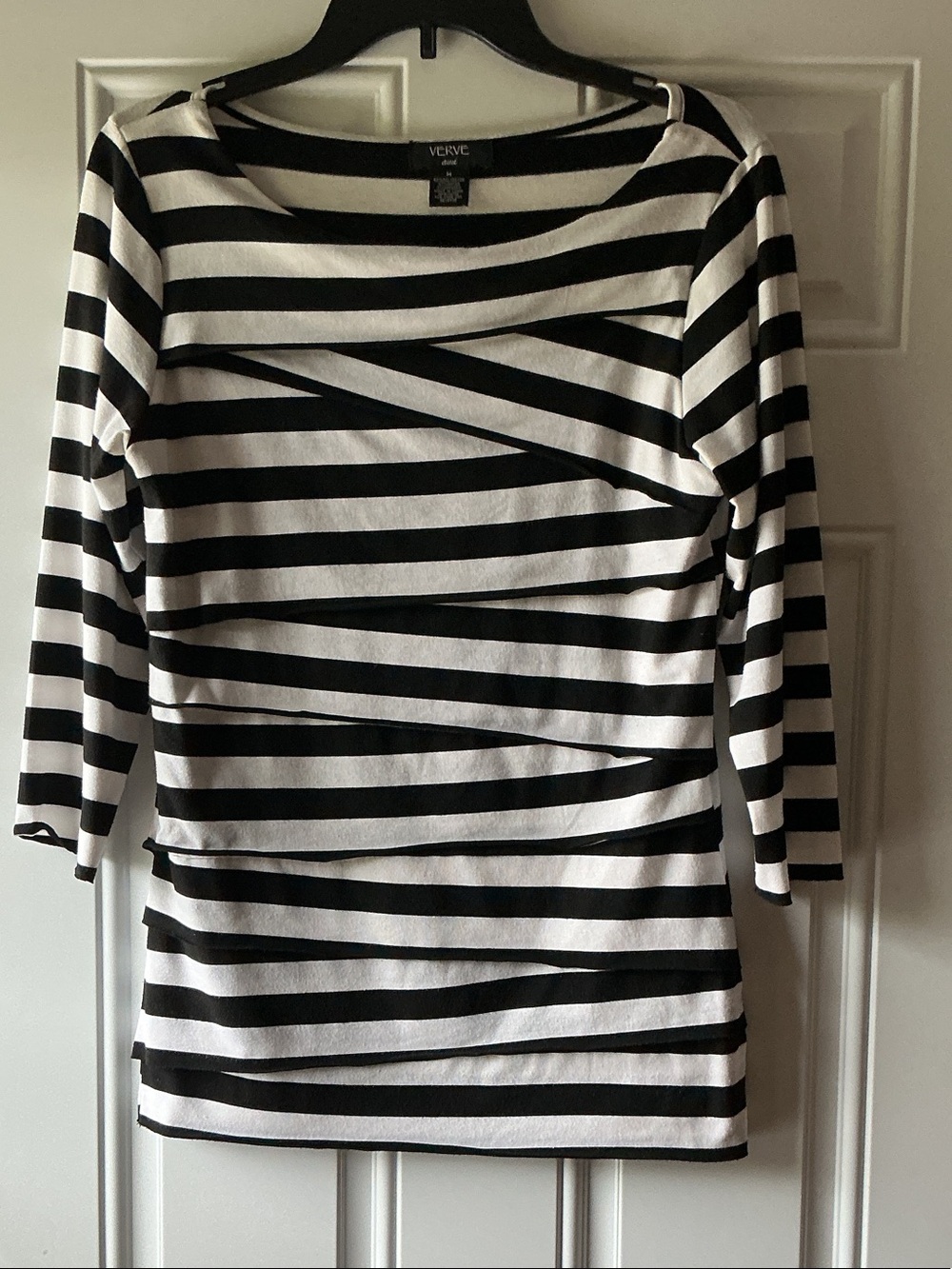 Black and White Striped Boatneck 3/4” sleeve Top
